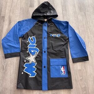 Vintage Orlando Magic NBA Rain Jacket Kids Size 7 Black Blue Hooded Slicker